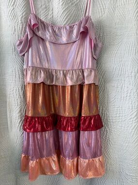 Storia Shimmery Pink Multi-Tier Ruffle Dress